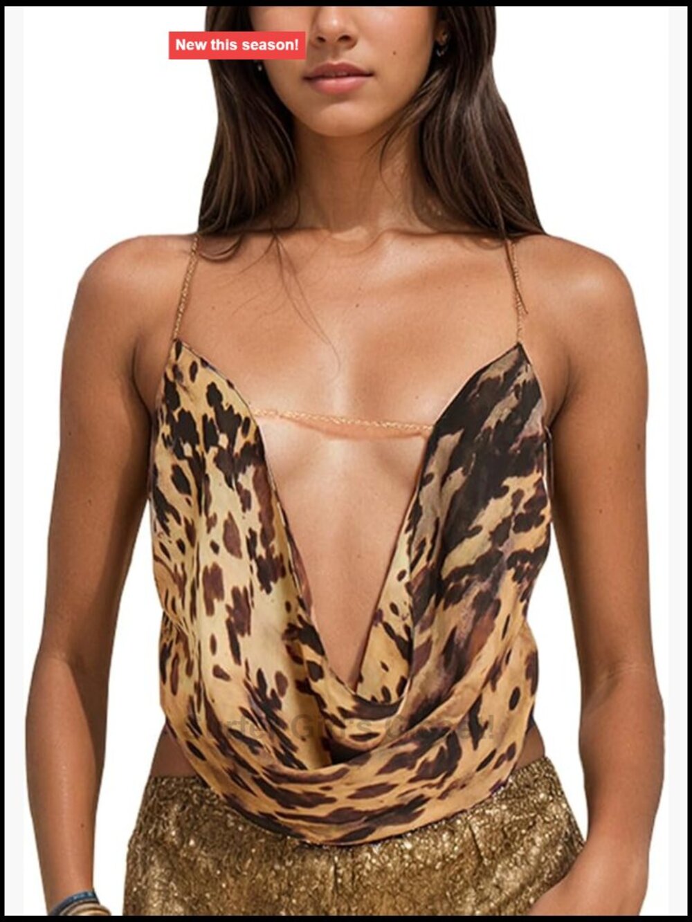 Y2K Halter Cheetah Print Tank Top Sleeveless Backless Crop Top Ruched Gold Body